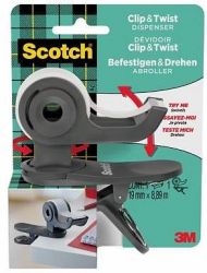 Scotch™ Clip & Twist -teippiteline C19 harmaa + 1 rll  Magic‑teippi, 19mm 8,89m