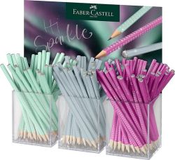 Faber-Castell Sparkle Aurora 3-osainen myymäläteline sisältää lyijykynät 144kpl (48kpl x Icy Glow, 48kpl x Electric Fuchsia, 48kpl x Jelly Mint)