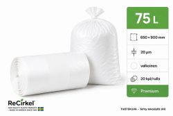 Jätesäkki Premium LDPE 75L valkoinen 650x900mm 20mic 20kpl