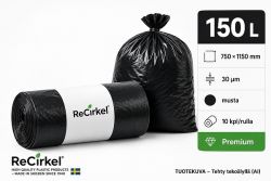 Jätesäkki Premium LDPE 150L musta 750x1150mm 30mic 10kpl