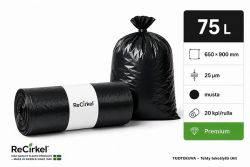 Jätesäkki Premium LDPE 75L musta 650x900mm 25mic 20kpl